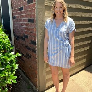 Peach Love California- STRIPED WOVEN TIE DRESS